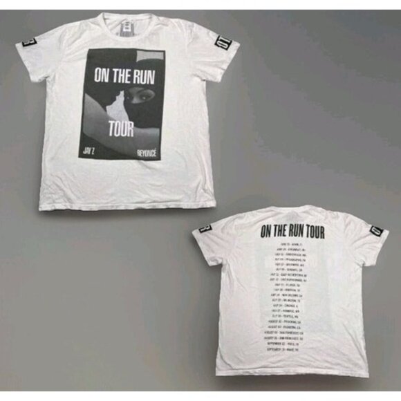 On The Run Tour OTR 2014 Jay Z Beyonce Double Sided T-Shirt White Adult L Large - Picture 1 of 5
